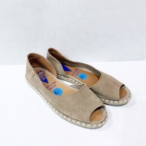Verbenas Cruz Suede Peep Toe Espadrille Flat Tan Beige Casual EU Size 38 US 6.5